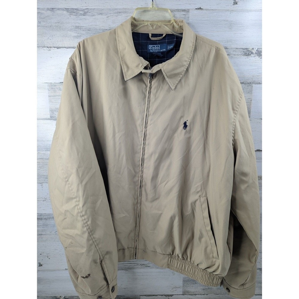 Polo Ralph Lauren Men's Khaki Plaid Lined Harrington Bomber Jacket Size 2XL Tan